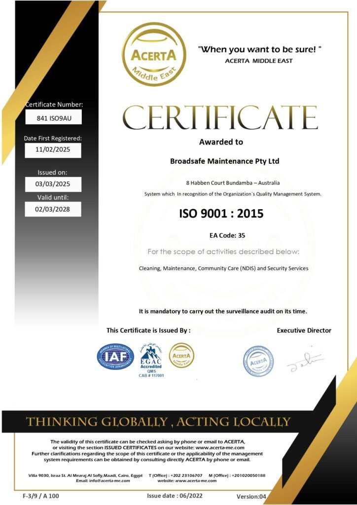 Broadsafe Maintenance Acerta Certification